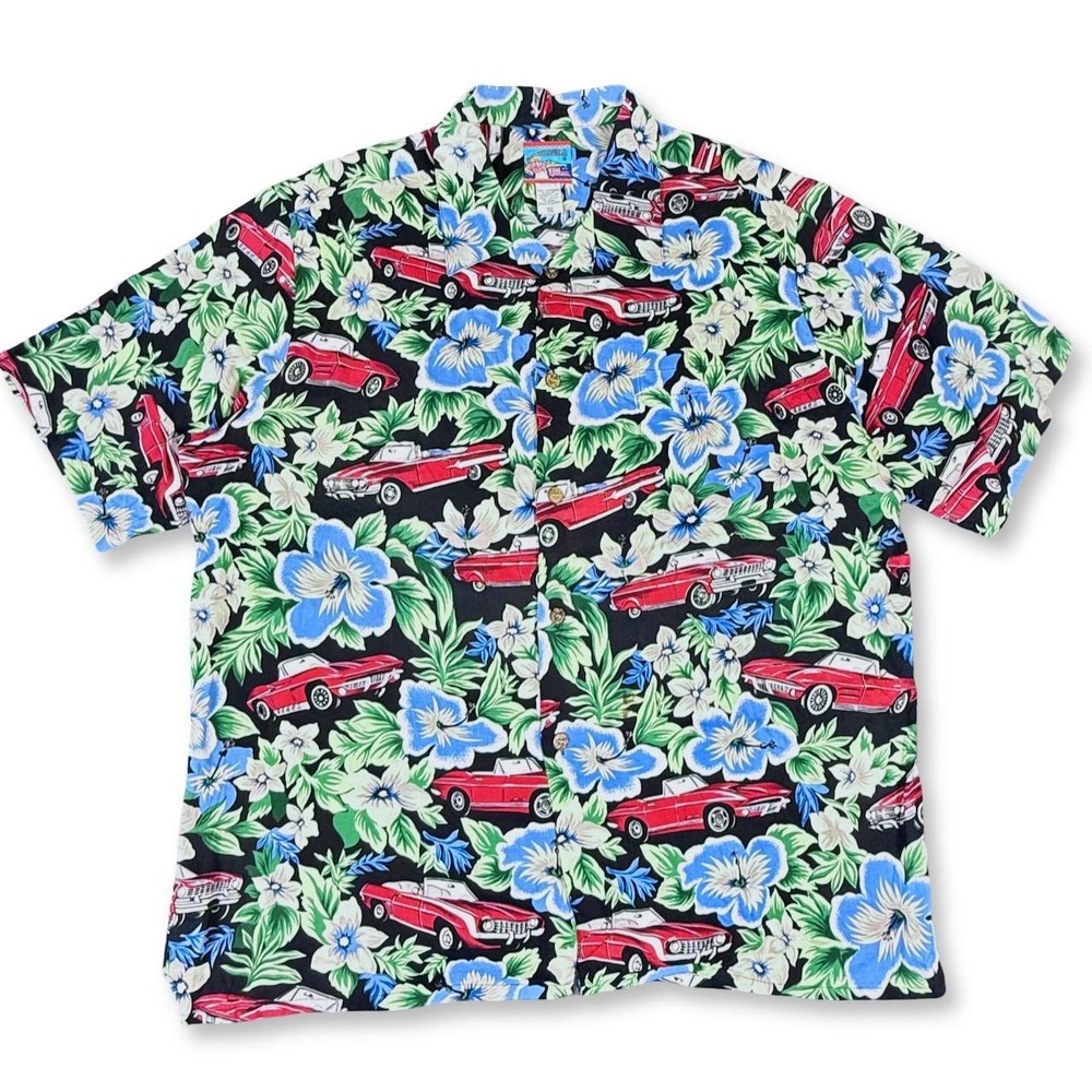 Vtg Reyn Spooner Joe Kealoha Loud Shirt Men XXL Classic Car Hawaiian Aloha‎ 90s